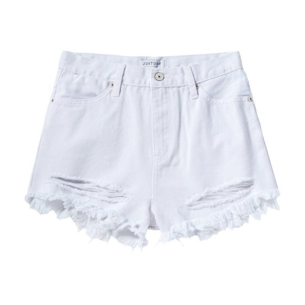 𝅺just usa • high waisted ripped shorts white